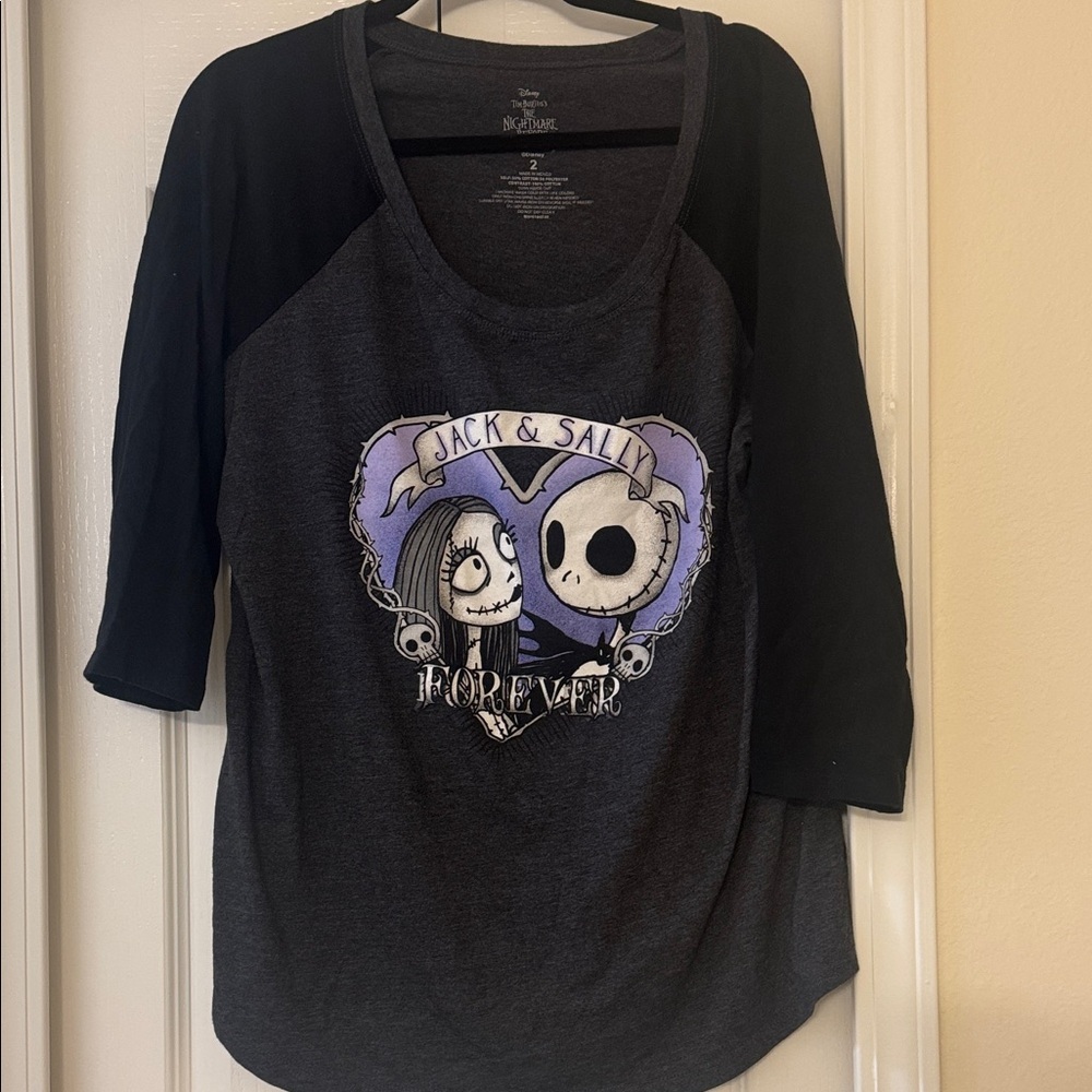 Disney Jack & Sally Forever Raglan Long Sleeve Tee - Black/Charcoal/Purple